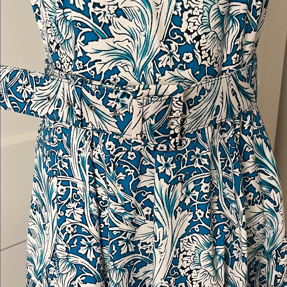 Samantha Sung Blue and White Patterned Midi Dress - Picture 4 of 15